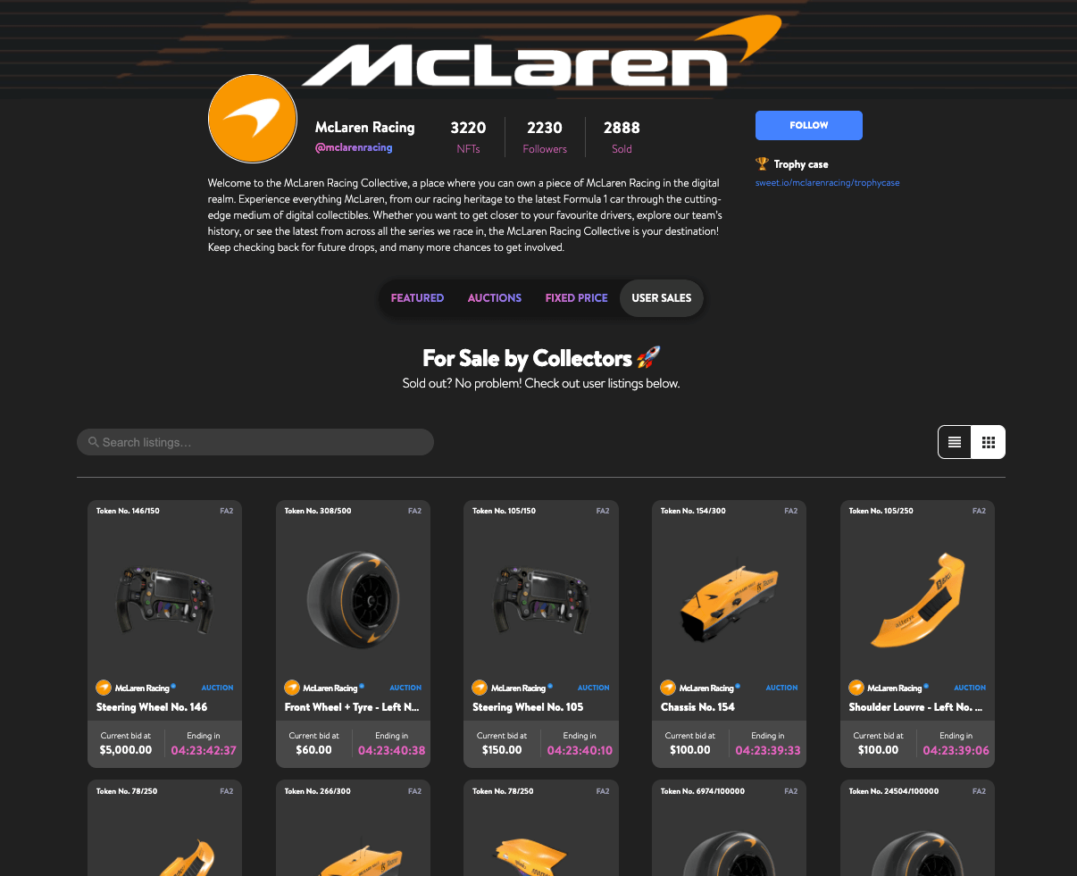 McLaren NFT auto onderdelen