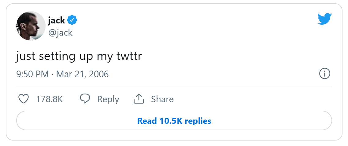 Eerste tweet ooit verkocht als NFT Eerste tweet ooit verkocht als NFT