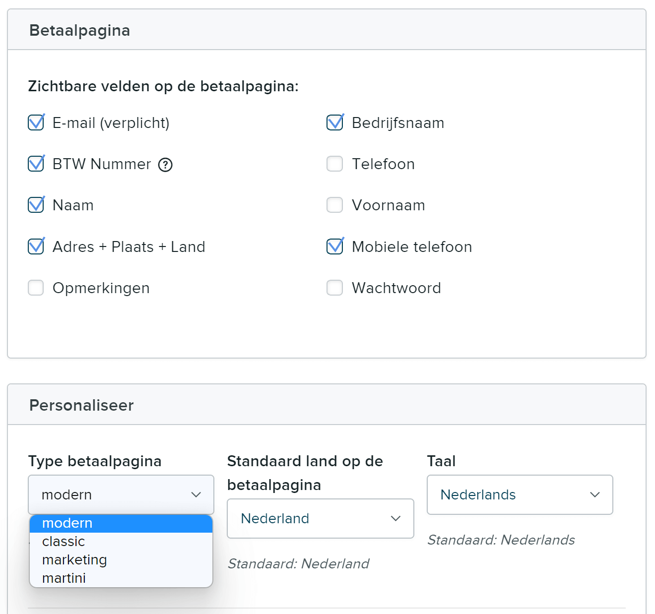 Instellen betaalpagina paypro