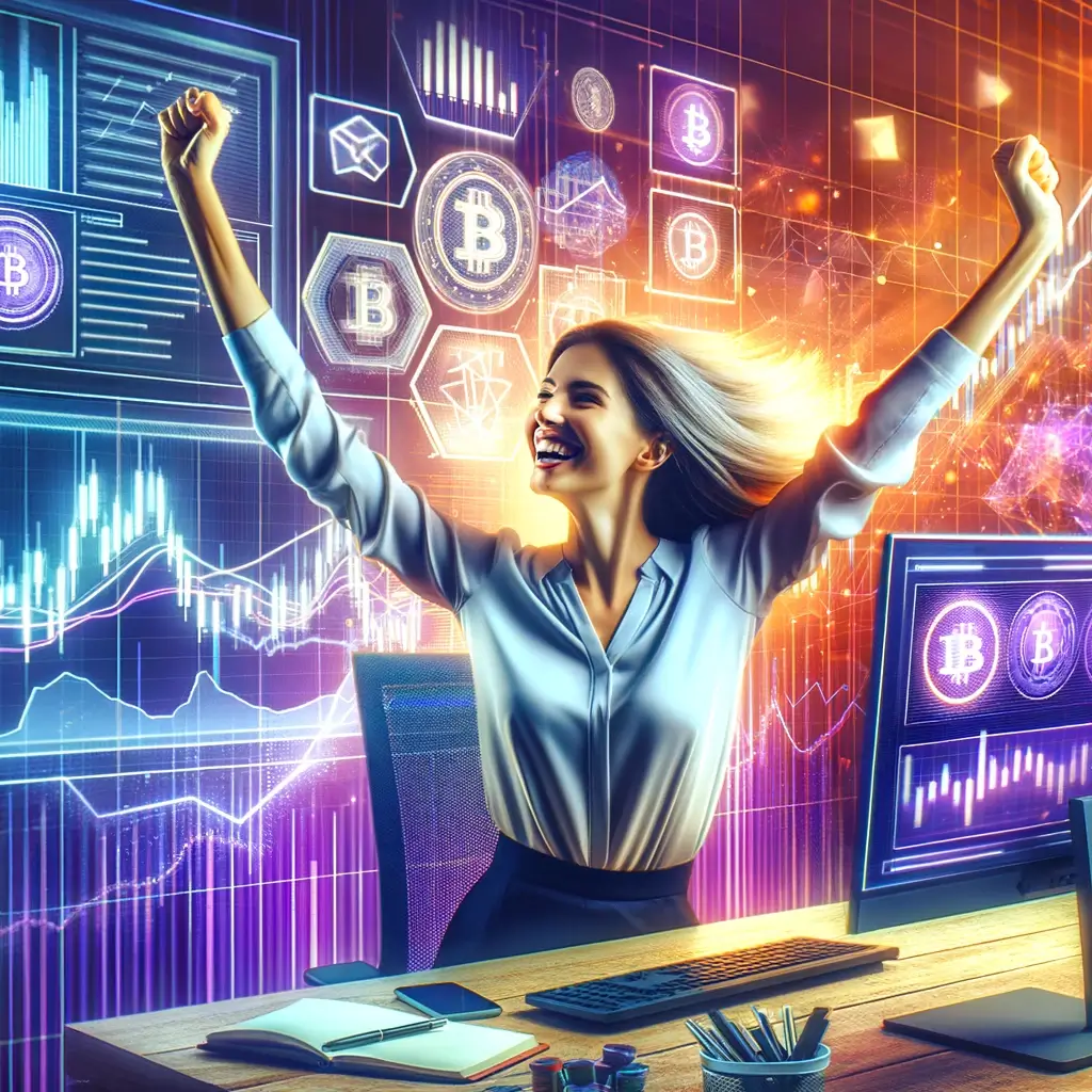 jonge-vrouw-viert-succesvolle-crypto-trade
